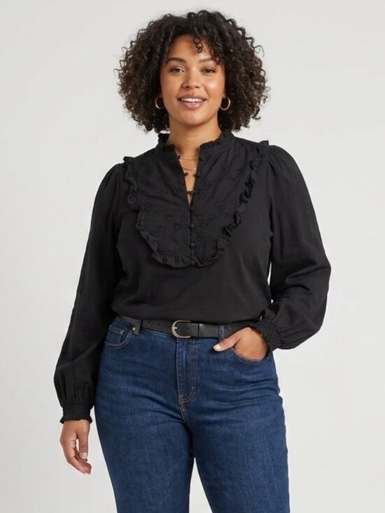 Boden Tops - Boden Embroidered Woven Mix Top Black Size L US14 UK18 T1037 Boho Blouse